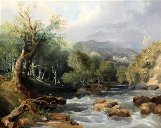 19th century oil,  English School River landscape(-)